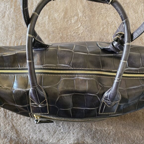 Dooney & Bourke Croc Embossed Leather Travel Duffel 22” Black Overnight Bag - Picture 11 of 16